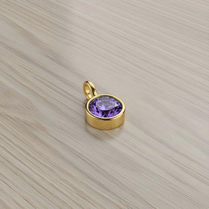 February Amethyst Birthstone Charm – 18K Gold Plated over Sterling Silver