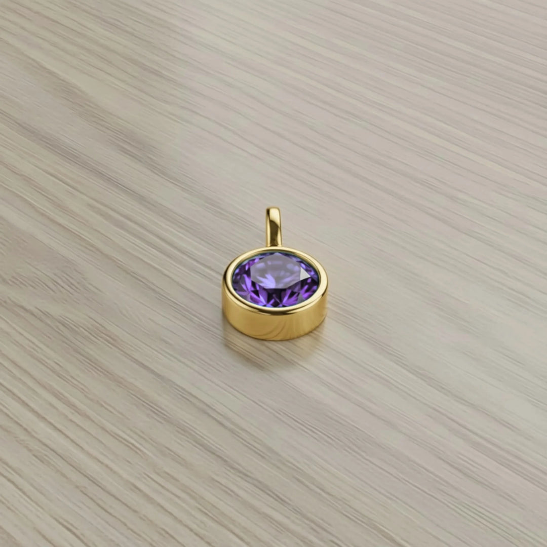 February Amethyst Birthstone Charm – 18K Gold Plated over Sterling Silver