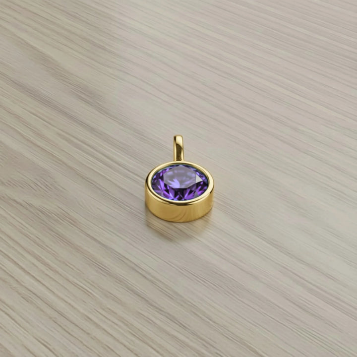 February Amethyst Birthstone Charm – 18K Gold Plated over Sterling Silver