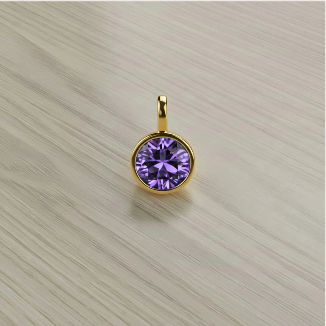 February Amethyst Birthstone Charm – 18K Gold Plated over Sterling Silver