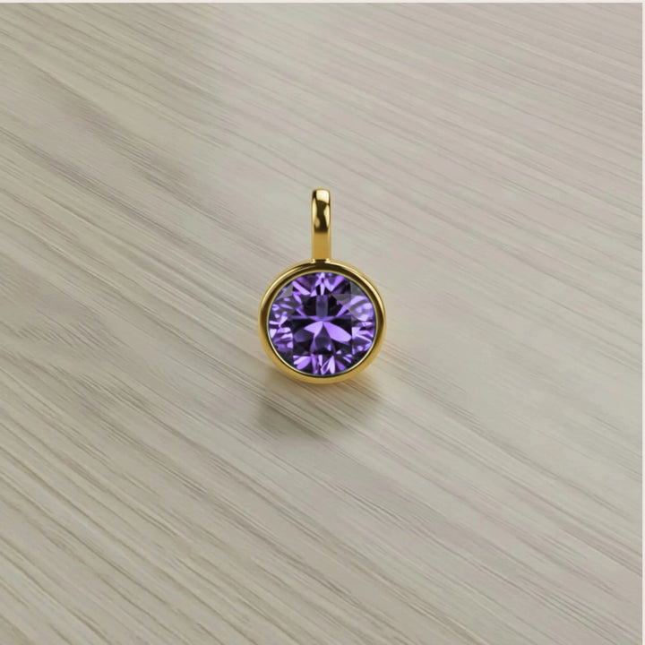 February Amethyst Birthstone Charm – 18K Gold Plated over Sterling Silver