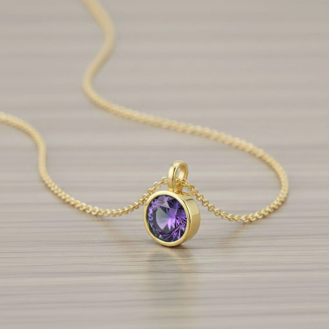 February Amethyst Birthstone Charm – 18K Gold Plated over Sterling Silver