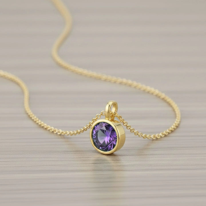 February Amethyst Birthstone Charm – 18K Gold Plated over Sterling Silver