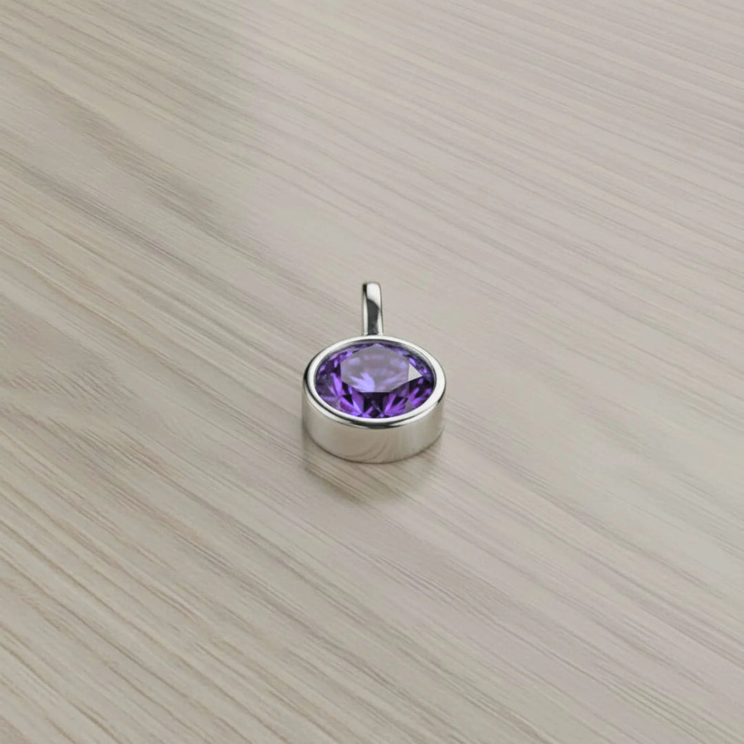 February Amethyst Birthstone Charm – Rhodium Plated over Sterling Silver