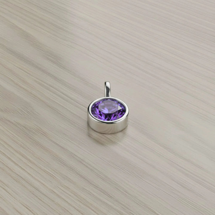 February Amethyst Birthstone Charm – Rhodium Plated over Sterling Silver
