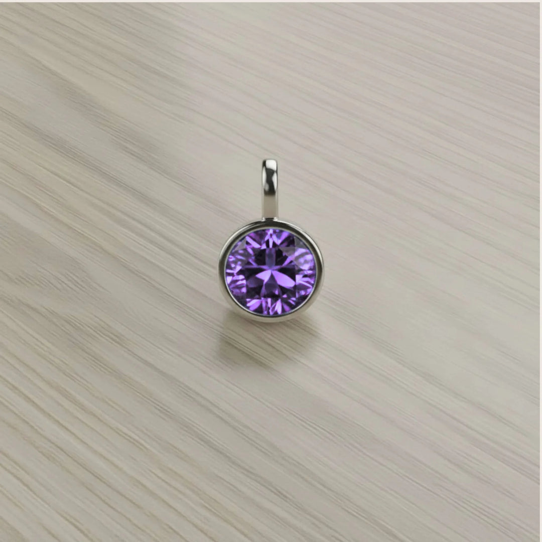 February Amethyst Birthstone Charm – Rhodium Plated over Sterling Silver