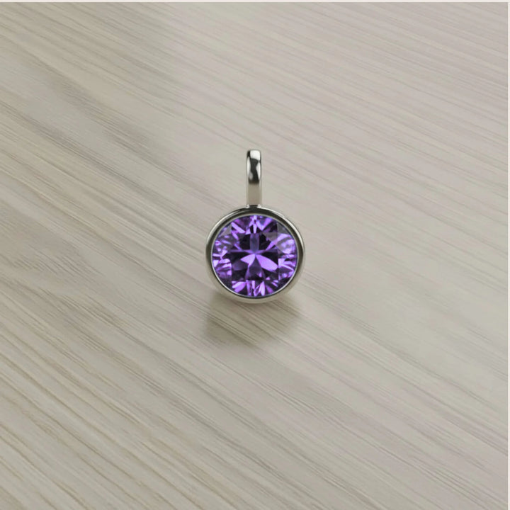 February Amethyst Birthstone Charm – Rhodium Plated over Sterling Silver