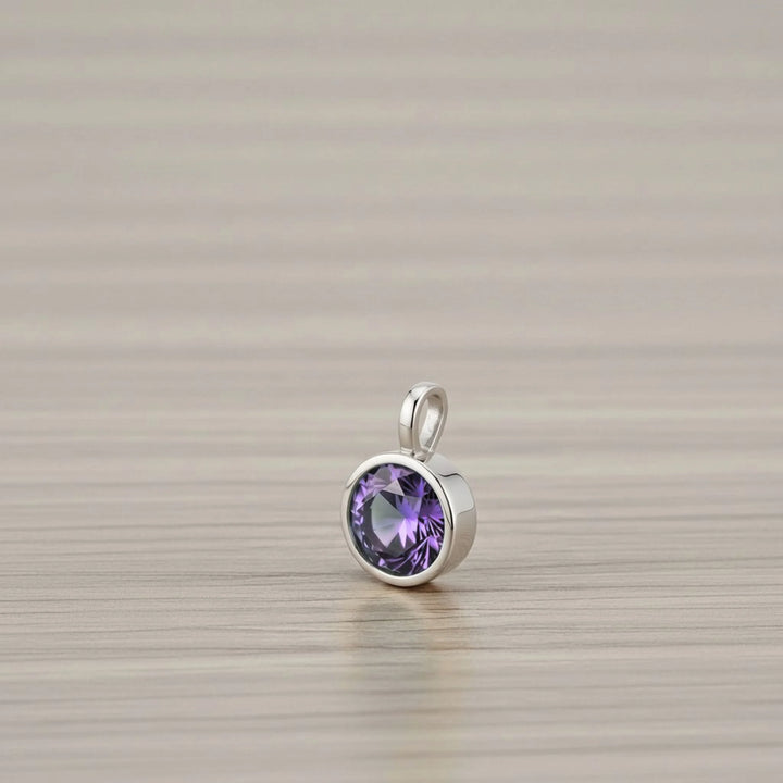 February Amethyst Birthstone Charm – Rhodium Plated over Sterling Silver