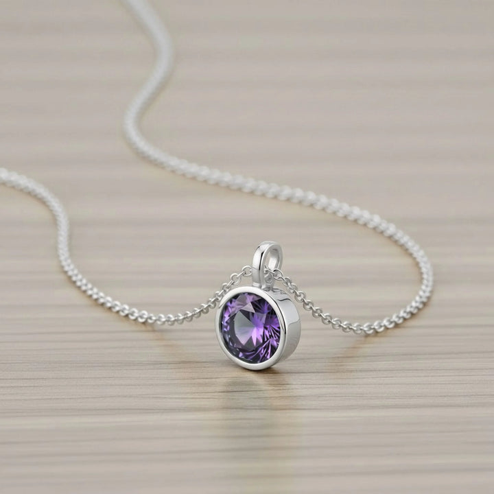 February Amethyst Birthstone Charm – Rhodium Plated over Sterling Silver