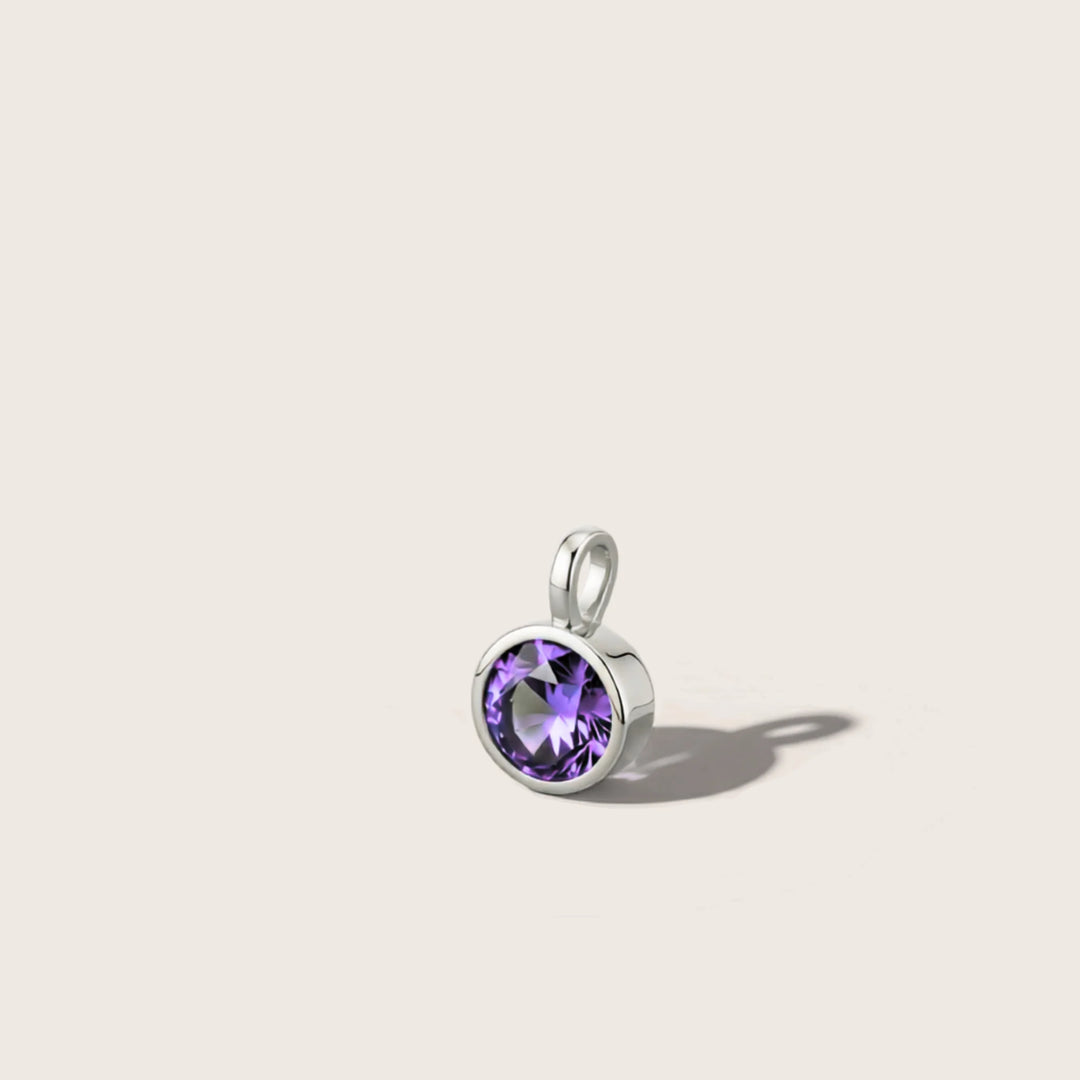 February Amethyst Birthstone Charm – Rhodium Plated over Sterling Silver