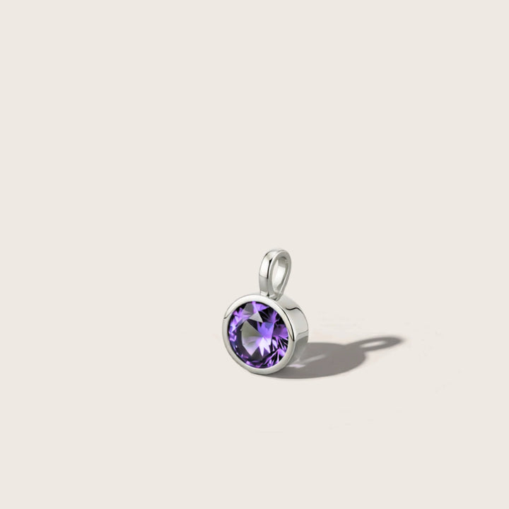 February Amethyst Birthstone Charm – Rhodium Plated over Sterling Silver