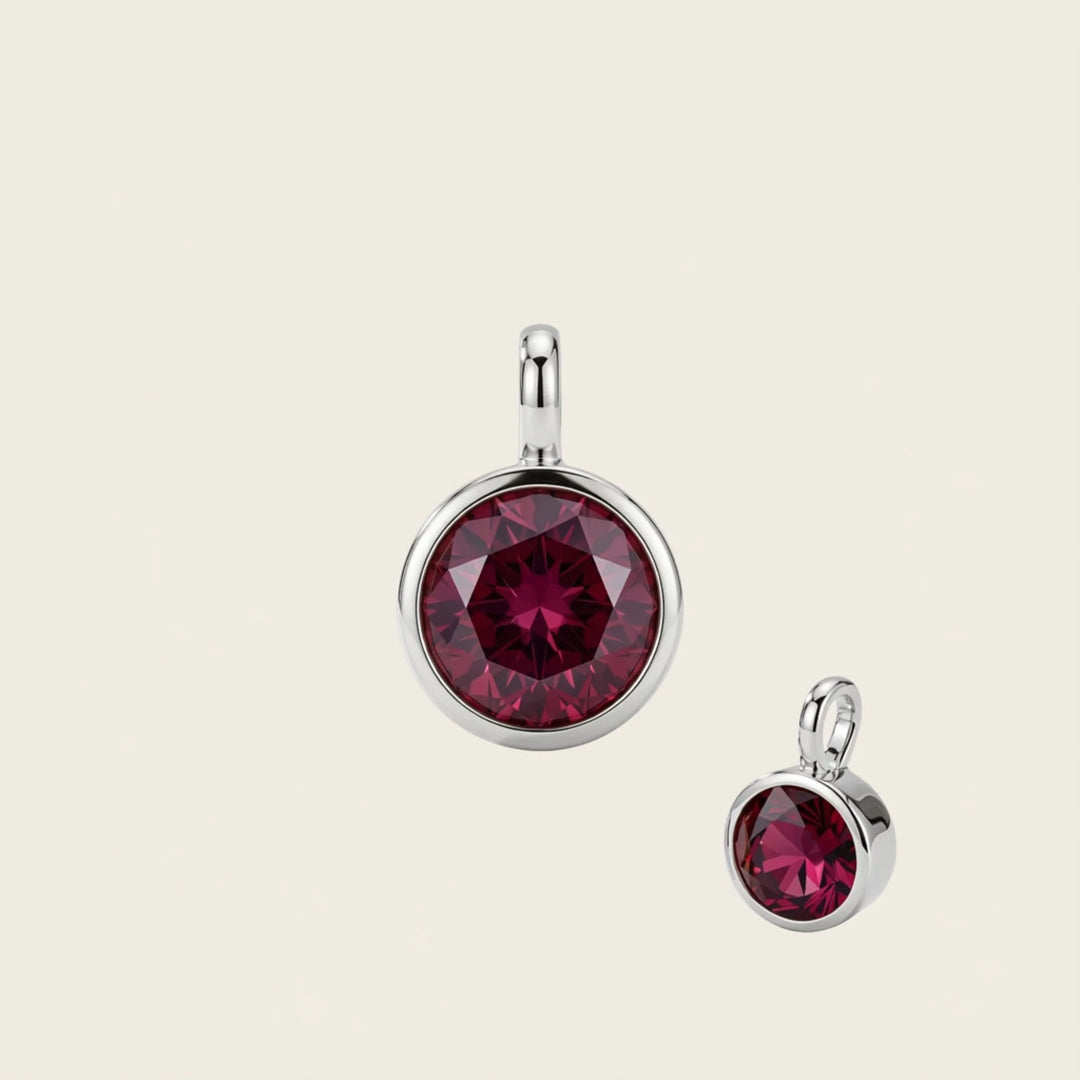 January Garnet Birthstone Charm – Rhodium Plated over Sterling Silver