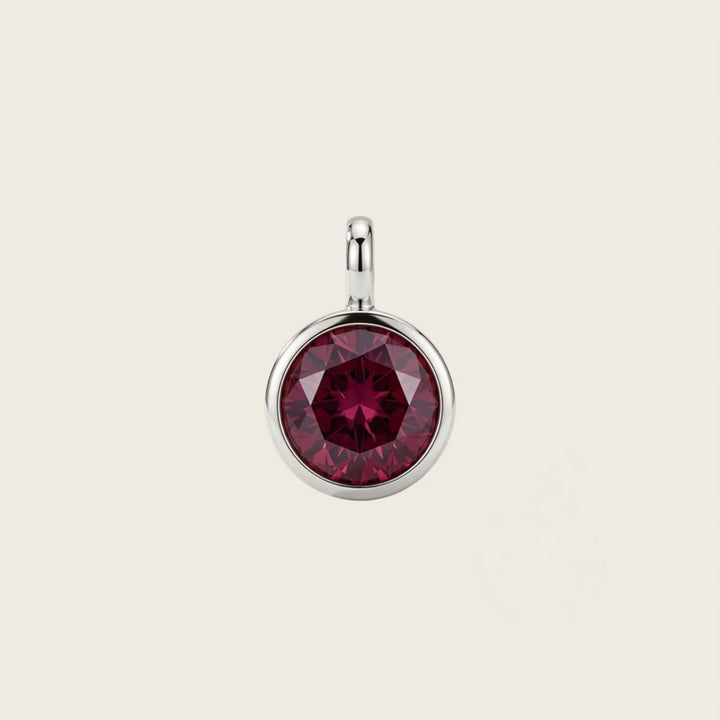 January Garnet Birthstone Charm – Rhodium Plated over Sterling Silver