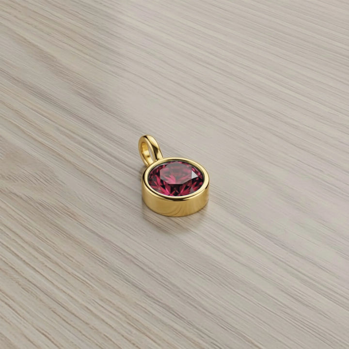 January Garnet Birthstone Charm – 18K Gold Plated over Sterling Silver
