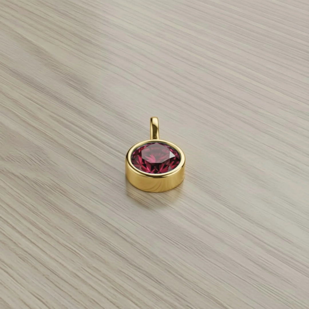 January Garnet Birthstone Charm – 18K Gold Plated over Sterling Silver