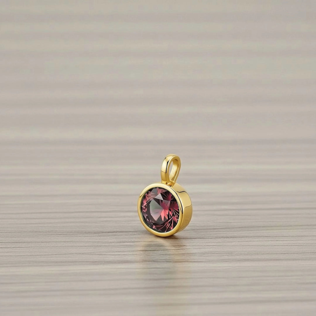 January Garnet Birthstone Charm – 18K Gold Plated over Sterling Silver