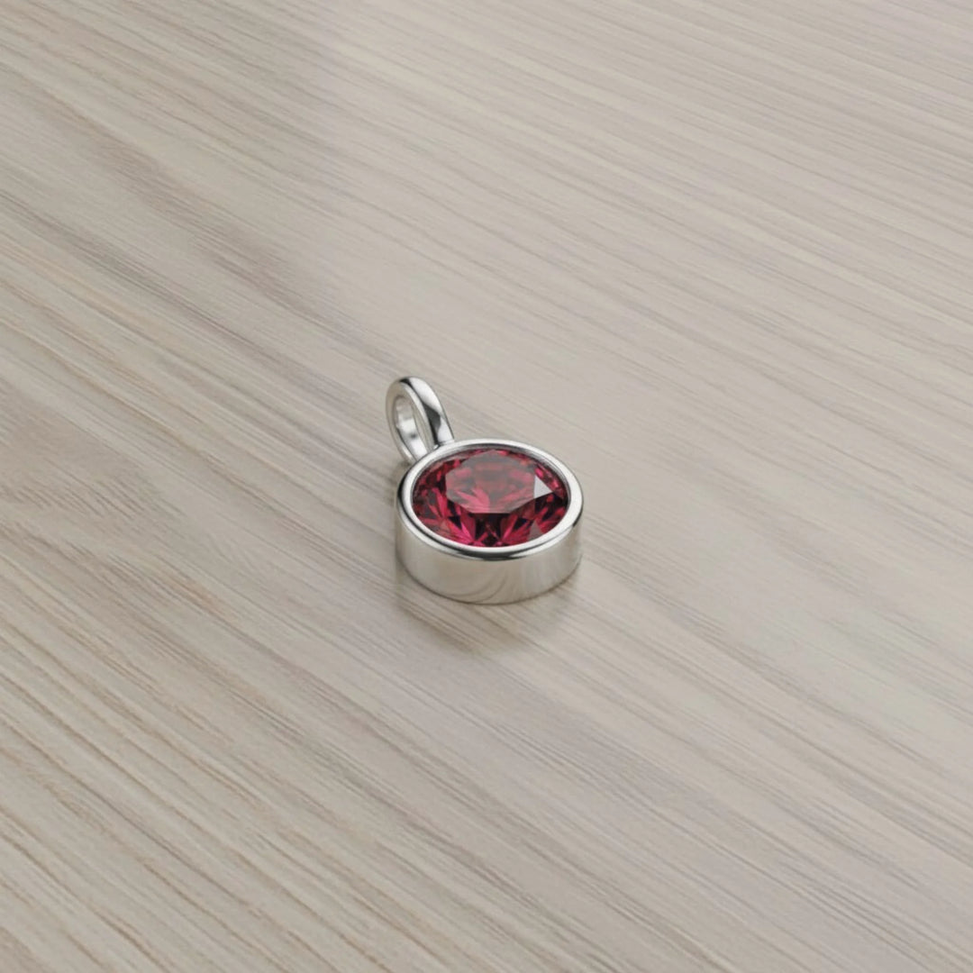 January Garnet Birthstone Charm – Rhodium Plated over Sterling Silver