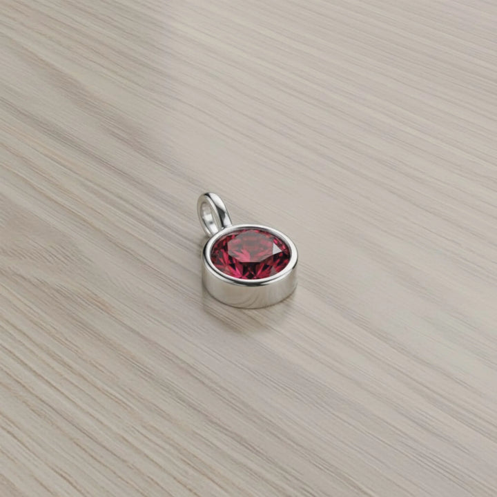 January Garnet Birthstone Charm – Rhodium Plated over Sterling Silver
