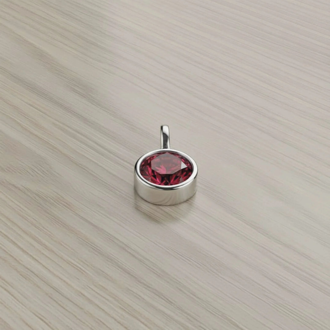 January Garnet Birthstone Charm – Rhodium Plated over Sterling Silver