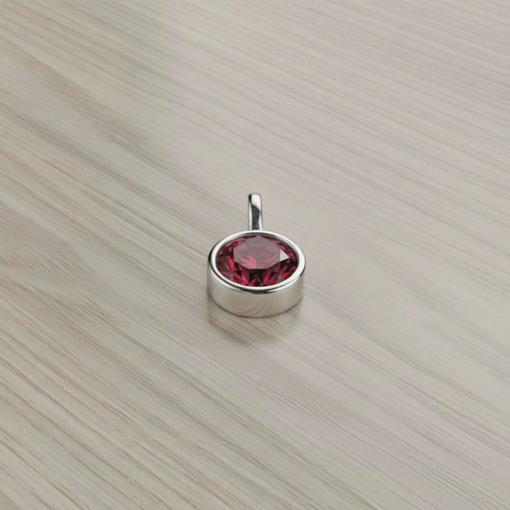 January Garnet Birthstone Charm – Rhodium Plated over Sterling Silver