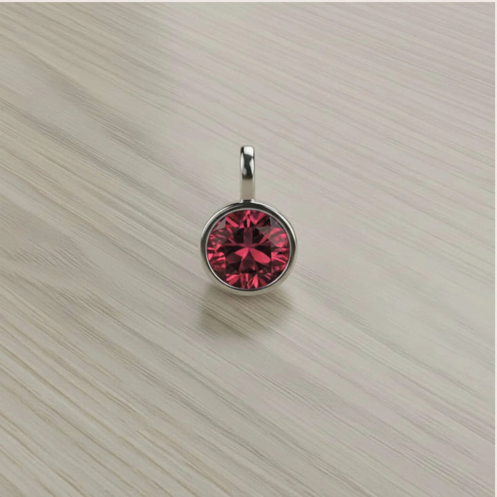 January Garnet Birthstone Charm – Rhodium Plated over Sterling Silver