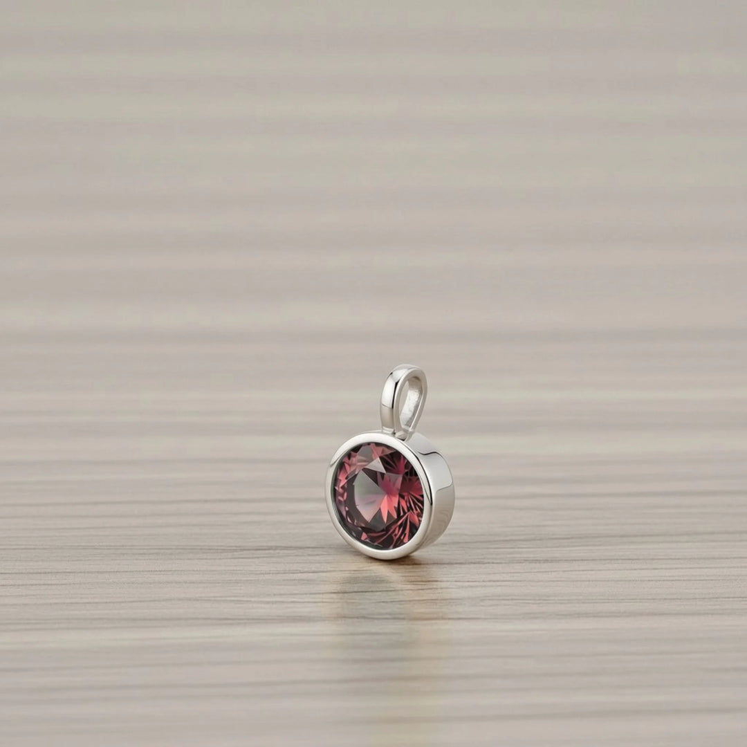 January Garnet Birthstone Charm – Rhodium Plated over Sterling Silver