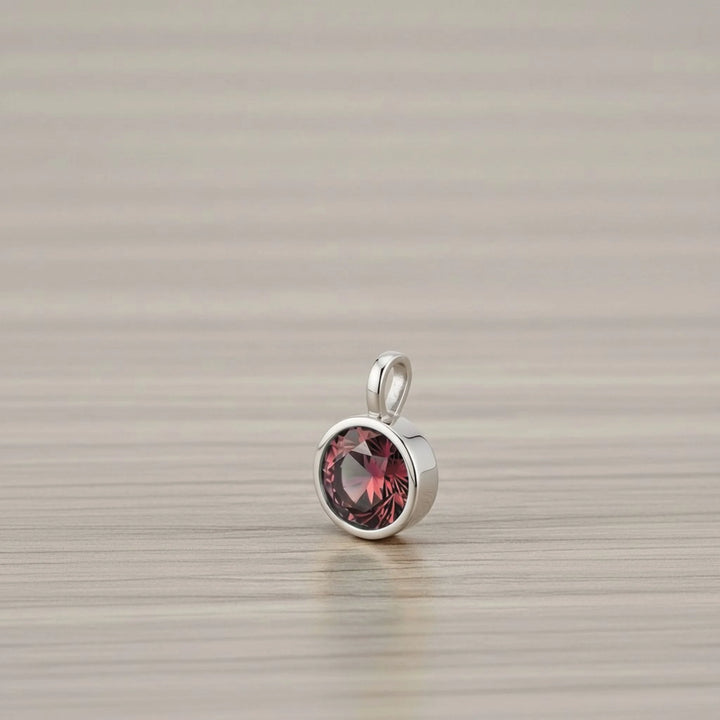January Garnet Birthstone Charm – Rhodium Plated over Sterling Silver