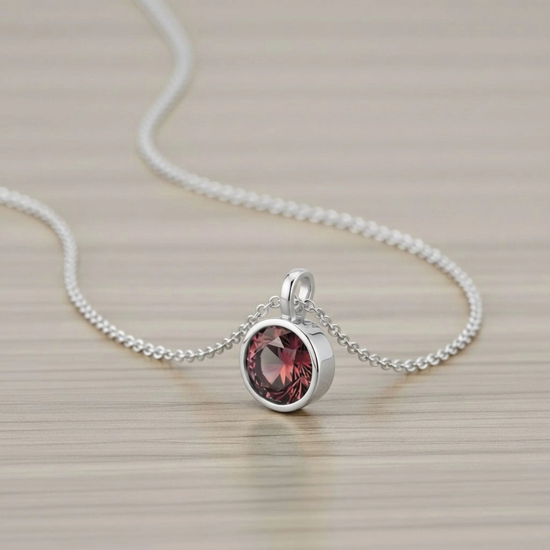 January Garnet Birthstone Charm – Rhodium Plated over Sterling Silver