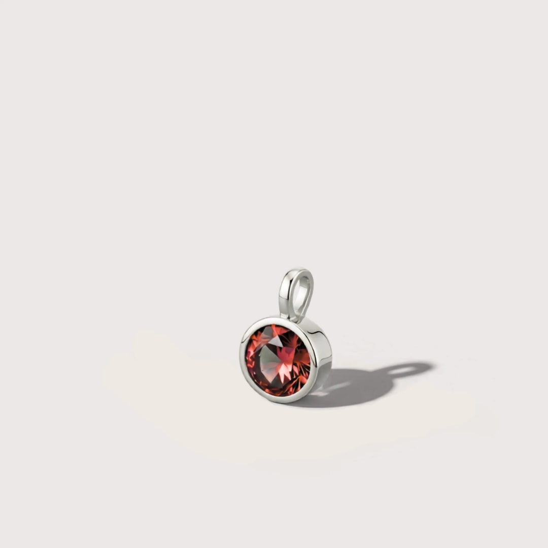 January Garnet Birthstone Charm – Rhodium Plated over Sterling Silver