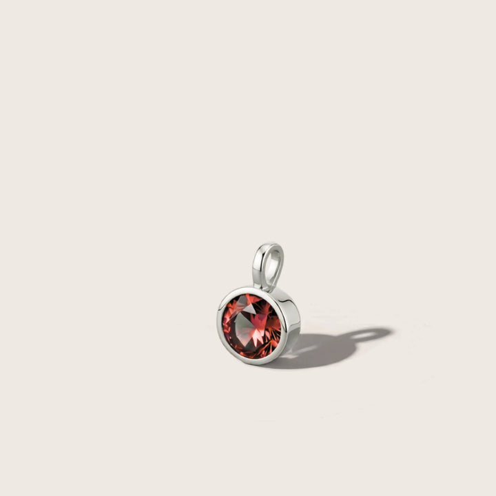January Garnet Birthstone Charm – Rhodium Plated over Sterling Silver