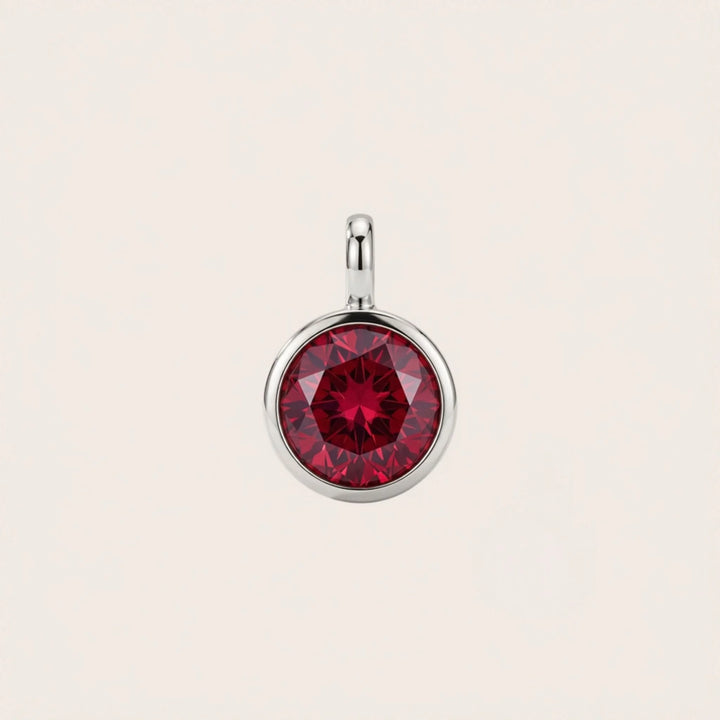 July Ruby Birthstone Charm – Rhodium Plated Sterling Silver