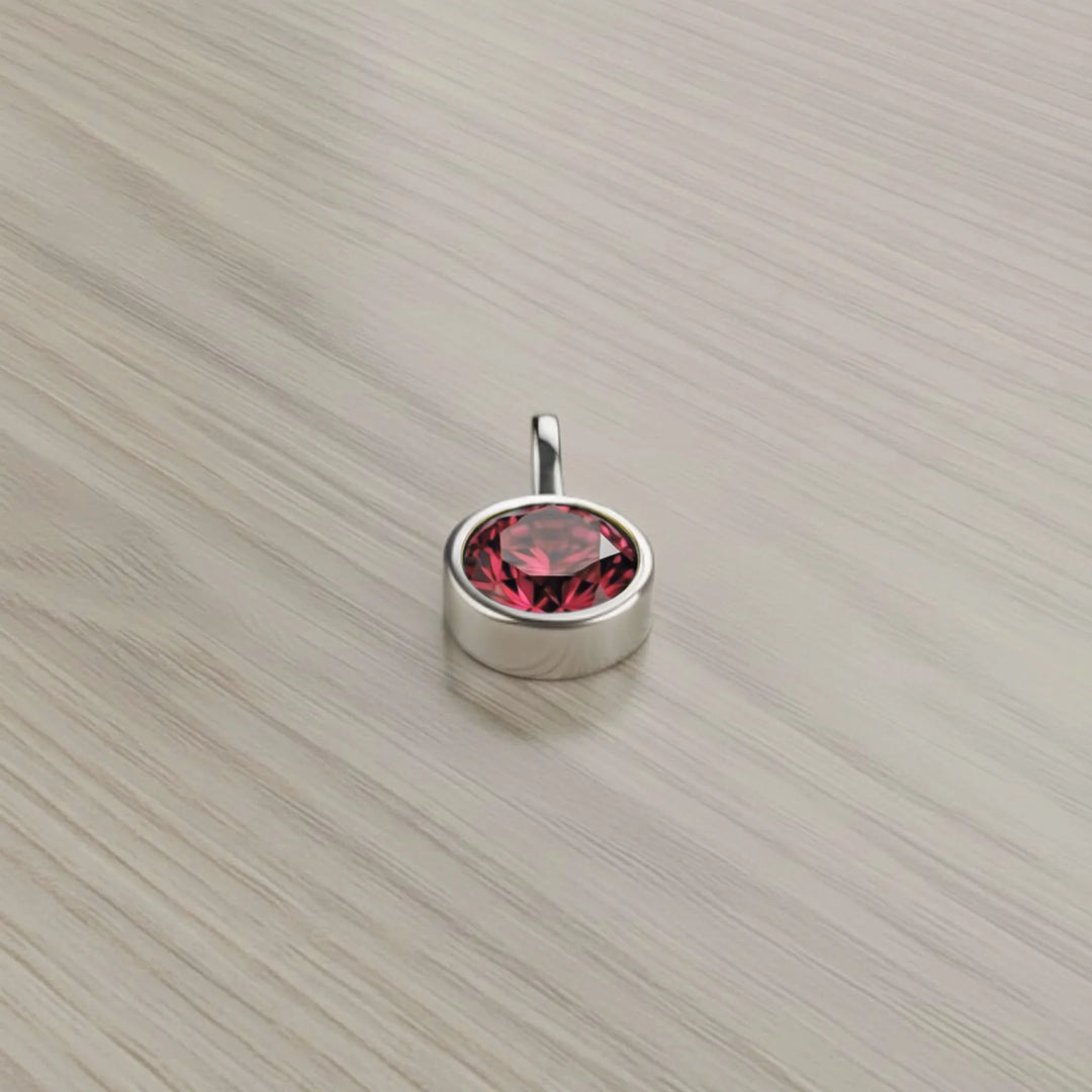 July Ruby Birthstone Charm – Rhodium Plated Sterling Silver