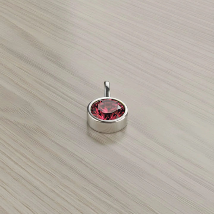 July Ruby Birthstone Charm – Rhodium Plated Sterling Silver