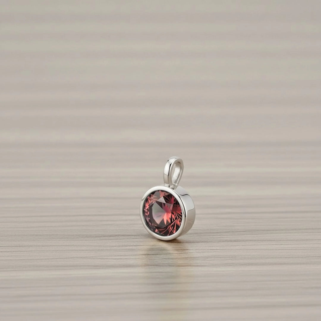 July Ruby Birthstone Charm – Rhodium Plated Sterling Silver