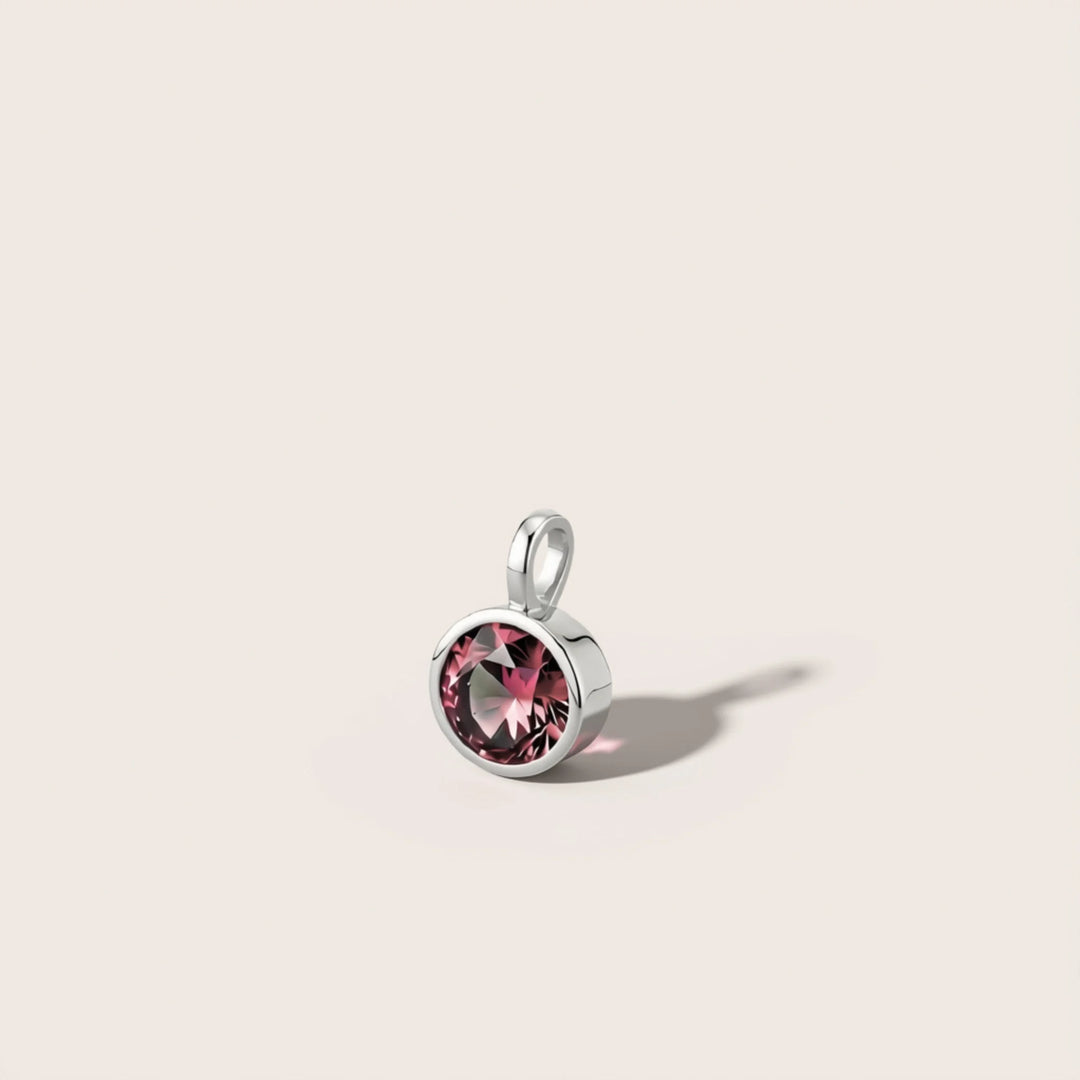 July Ruby Birthstone Charm – Rhodium Plated Sterling Silver