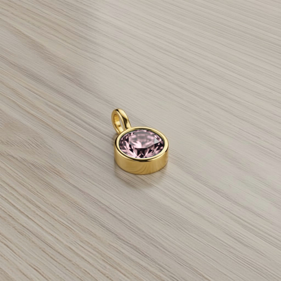 June Soft Pink Birthstone Charm – Gold Plated over Sterling Silver
