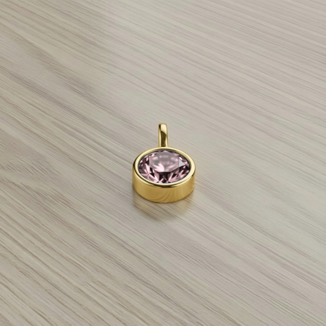 June Soft Pink Birthstone Charm – Gold Plated over Sterling Silver