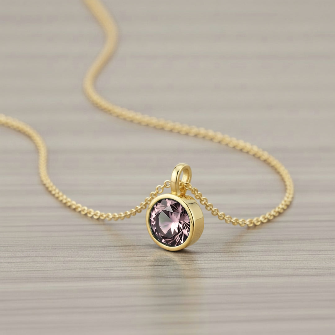 June Soft Pink Birthstone Charm – Gold Plated over Sterling Silver