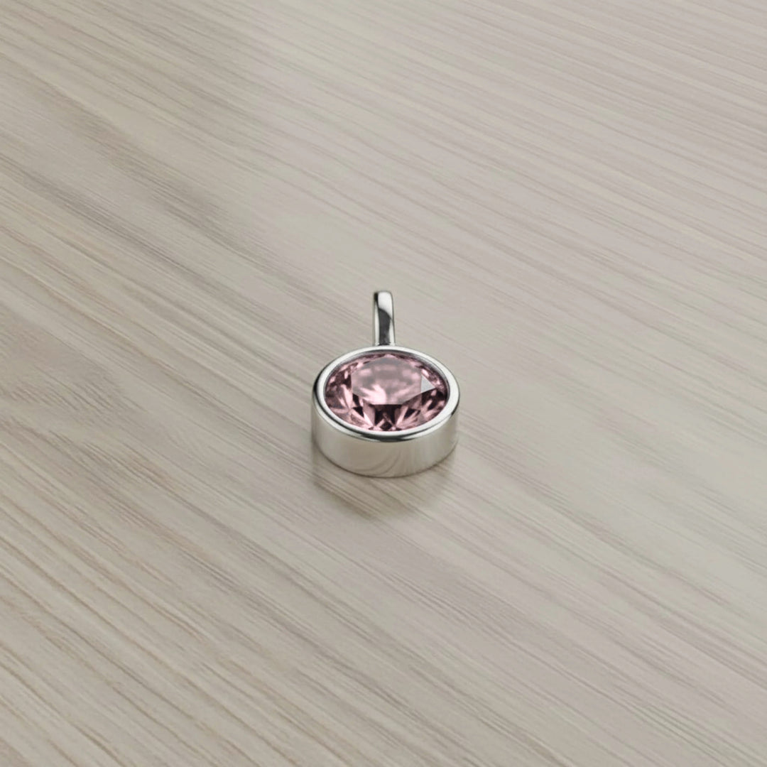 June Soft Pink Birthstone Charm – Rhodium Plated over Sterling Silver