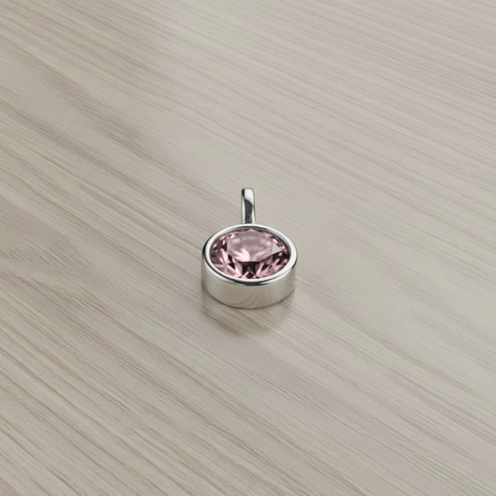 June Soft Pink Birthstone Charm – Rhodium Plated over Sterling Silver