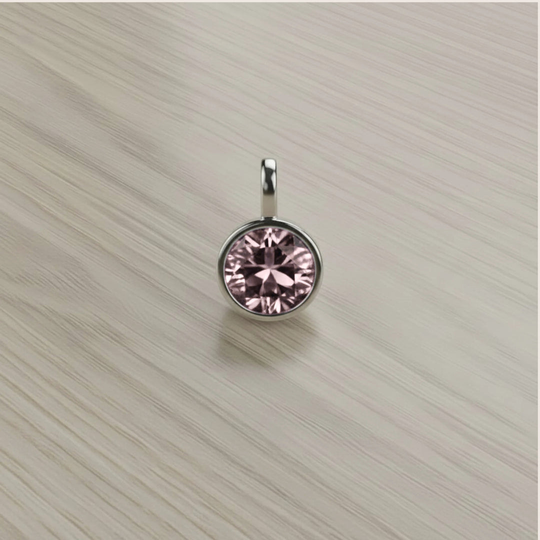 June Soft Pink Birthstone Charm – Rhodium Plated over Sterling Silver