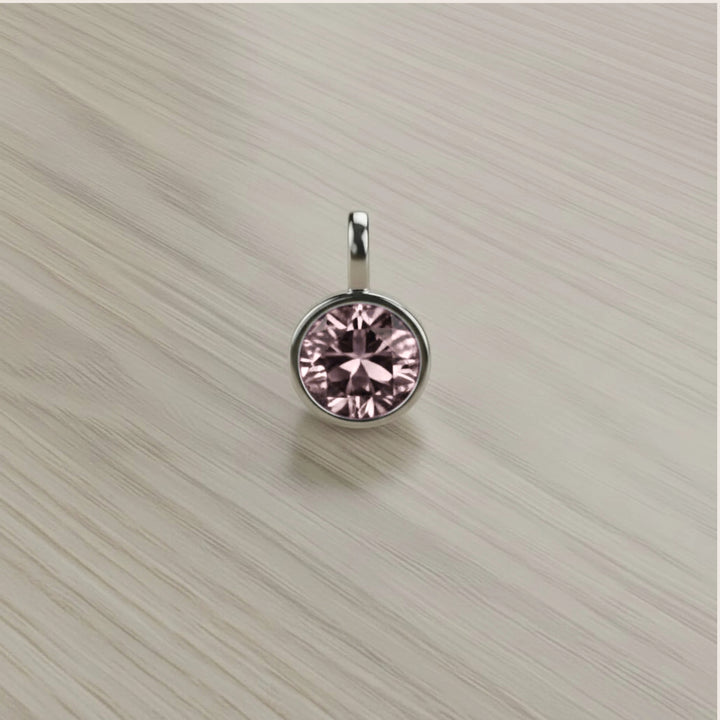 June Soft Pink Birthstone Charm – Rhodium Plated over Sterling Silver