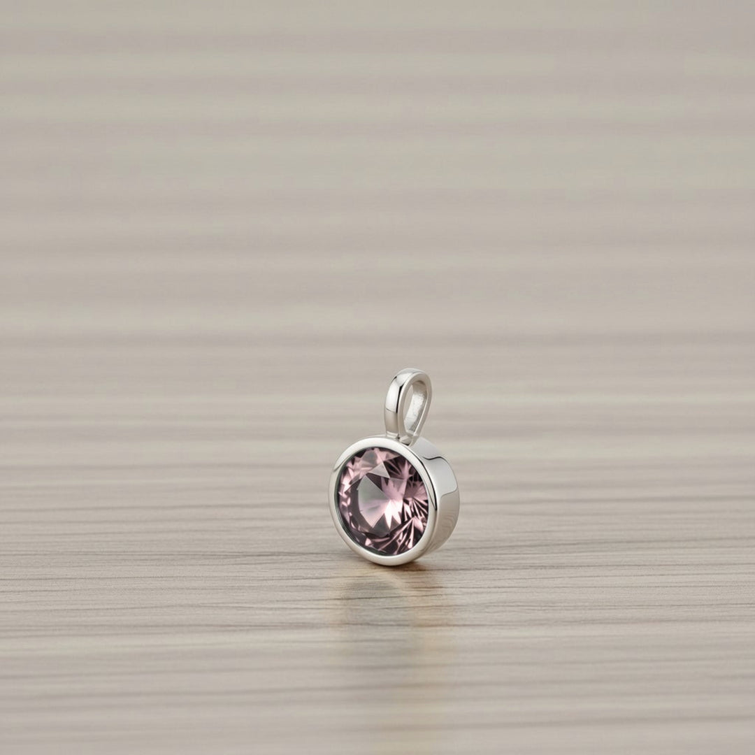 June Soft Pink Birthstone Charm – Rhodium Plated over Sterling Silver