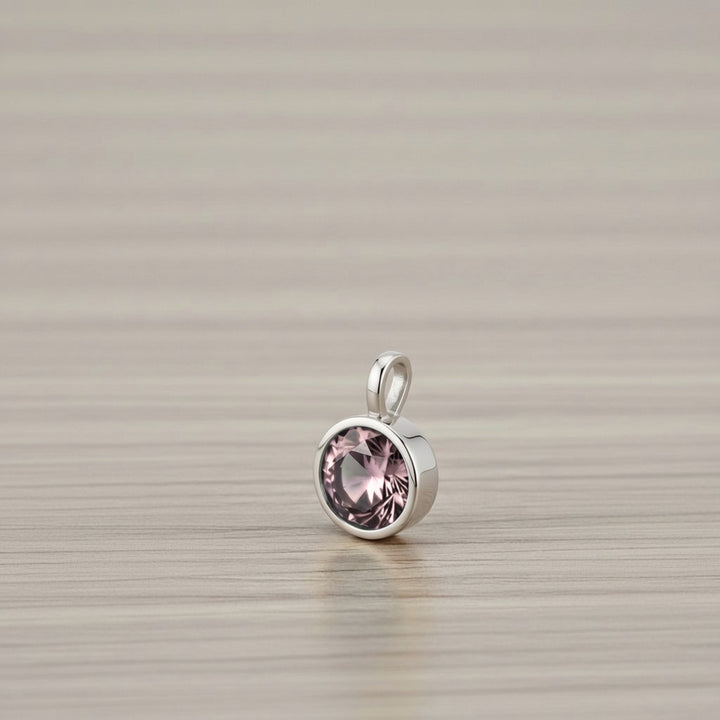 June Soft Pink Birthstone Charm – Rhodium Plated over Sterling Silver