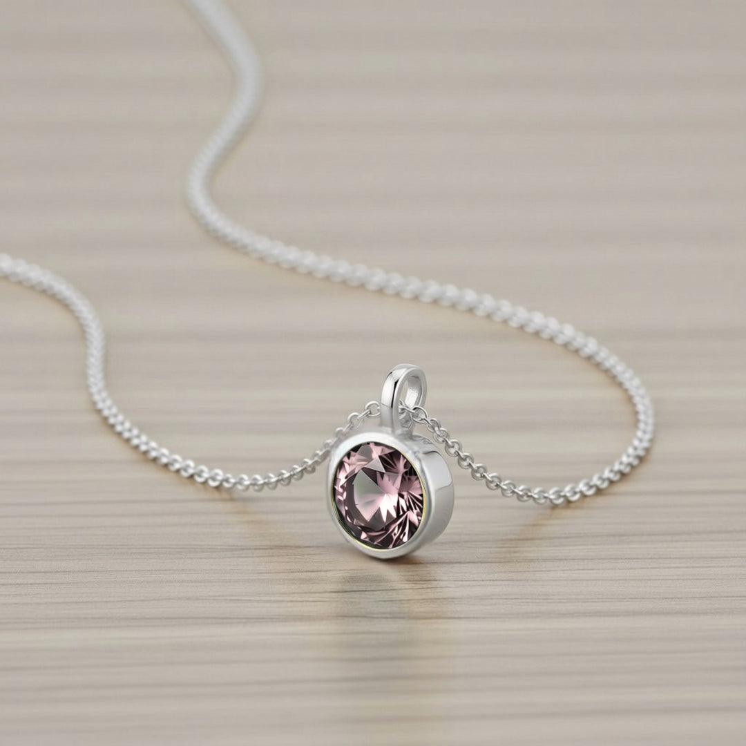 June Soft Pink Birthstone Charm – Rhodium Plated over Sterling Silver