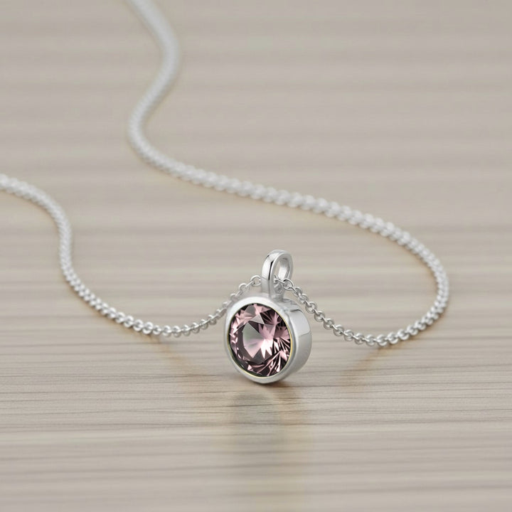 June Soft Pink Birthstone Charm – Rhodium Plated over Sterling Silver