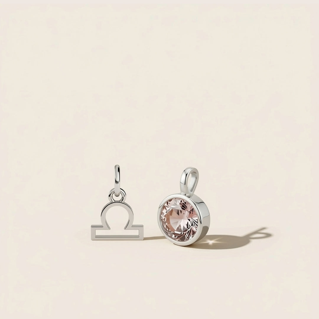 October Morganite Birthstone Charm – Rhodium Plated over Sterling Silver