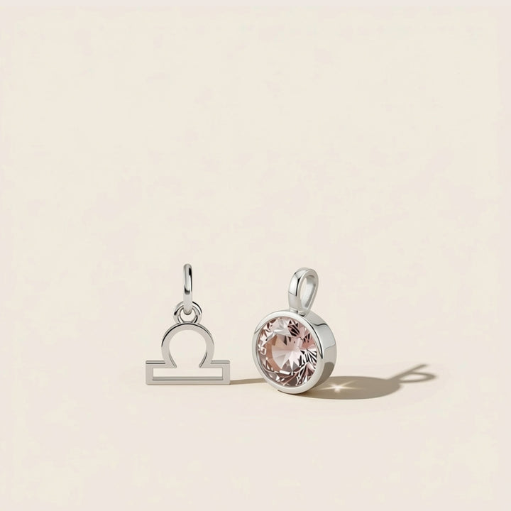 October Morganite Birthstone Charm – Rhodium Plated over Sterling Silver