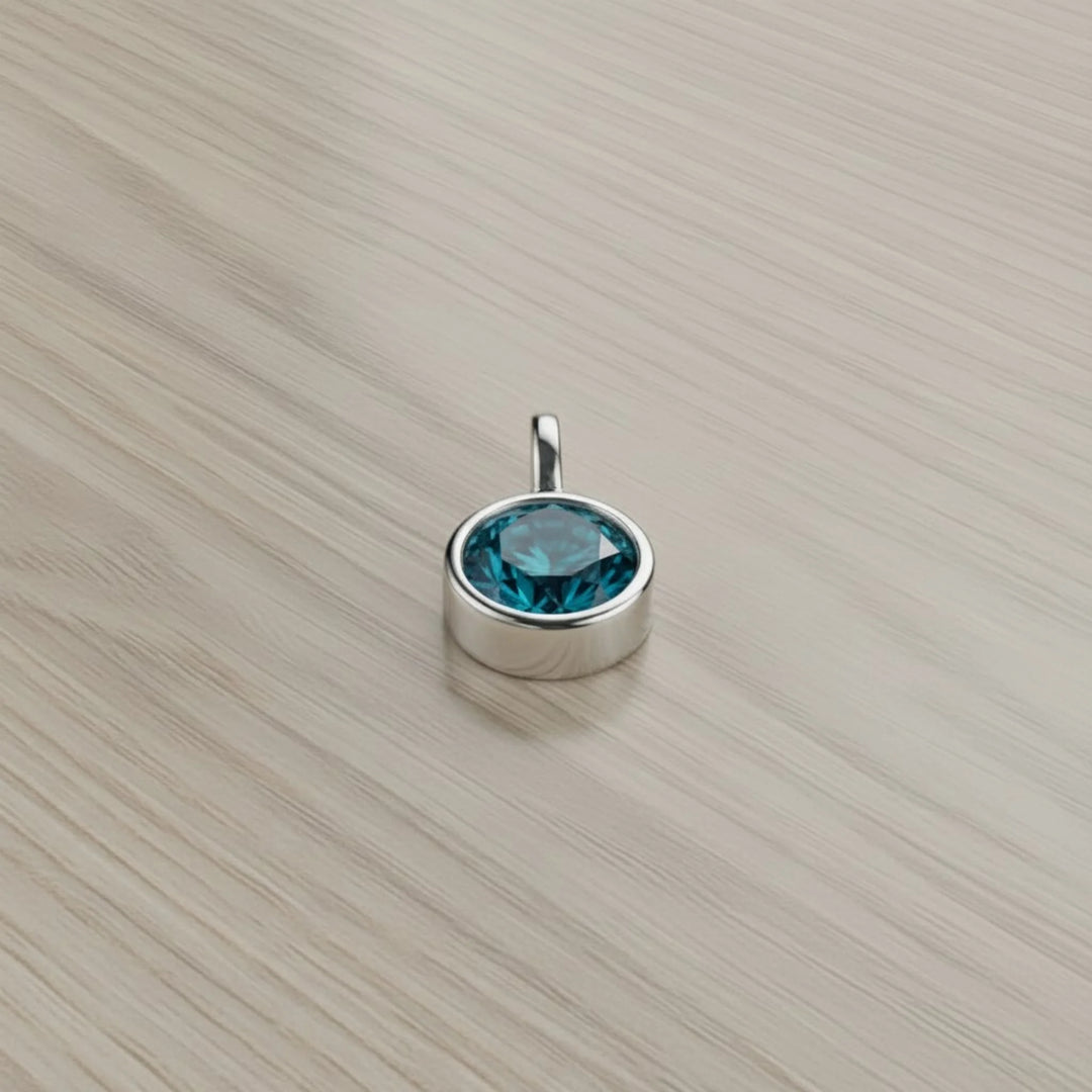March Aquamarine Birthstone Charm – Rhodium Plated over Sterling Silver