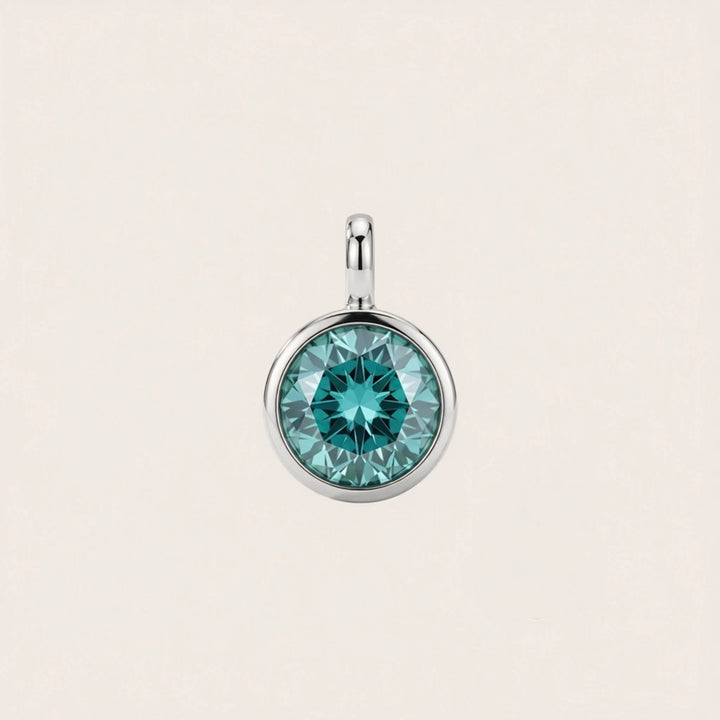 March Aquamarine Birthstone Charm – Rhodium Plated over Sterling Silver